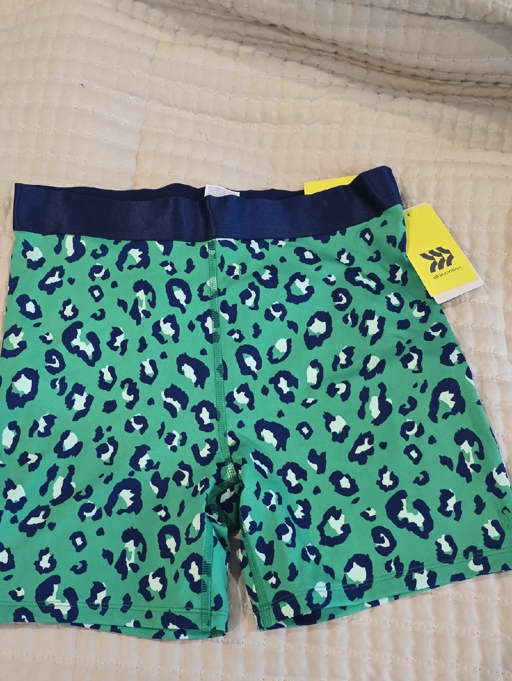 all in motion Green and Navy Leopard Print Athletic Shorts